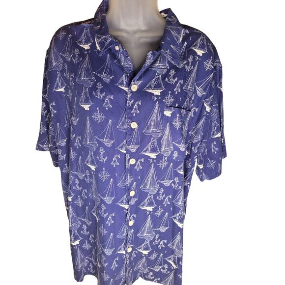 Saddlebred Mens Shirt Navy/White Sailboat Design Short Sleeve Sz XL - Picture 2 of 5